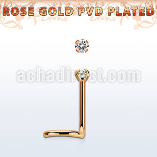 nwttzr2 rose gold  steel nose screw 20g w prong set clear 2mm cz
