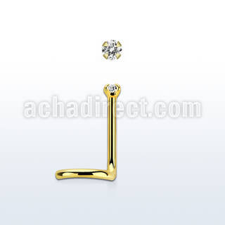 nwtzr15 gold  steel nose screw 20g w prong set clear 1.5mm cz