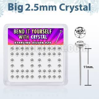 ny19cx box of silver bend it nose studs w 2 5mm clear crystals