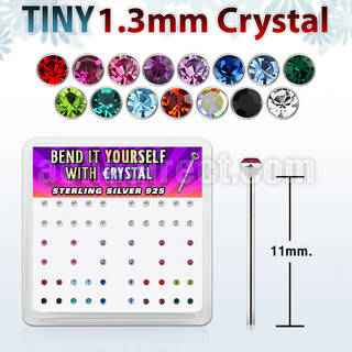 ny6mx box of silver bend it nose studs w 1 25mm crystal tops