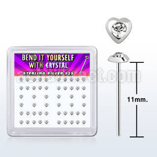nyhrbxc silver bend it nose studs with heart w center crystal