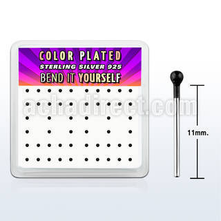 nykbbx1 box silver bend it nose studs 1mm black plated ball top