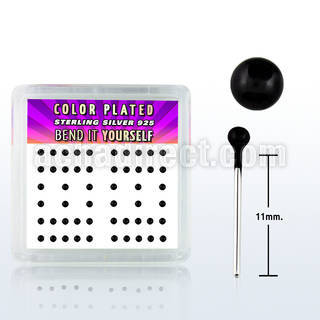 nykbbx2 box w silver bend it nose studs, w 2mm black ball tops