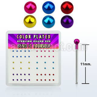 nymtbx1 box w silver bend it nose stud, w 1mm mix color ball top