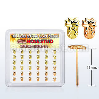 nymxpa36 box w silver bend it nose stud mix gold pineapple top