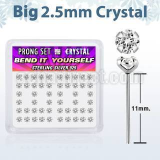 nyp19cx silver bend it nose studs w 2 5mm clear prong crystal