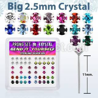 nyp19mx silver bend it nose studs w 2 5mm prong set crystal tops