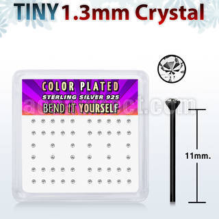 nyrb6xc box w 52 pcs of black plated silver bend it yourself nose studs w tiny 1 25mm clear round crystal tops