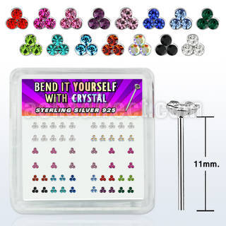 nytrm box 52 silver bend it nose studs w round tripple crystal