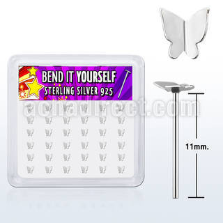 nyvbtf36 box w silver bend it nose studs w flying butterfly tops