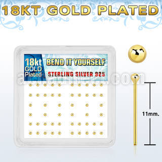 nyx18b box of silver bend it nose studs w 18k gold ball top