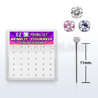 nyz15mbx box w silver bend it nose stud 20g 1.5mm round set cz