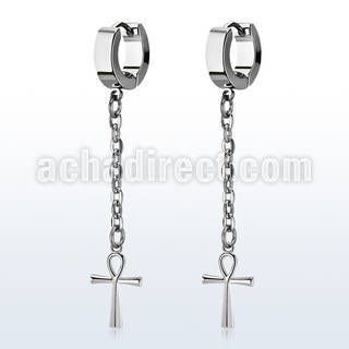 err769 distribuidor mayorista pendiente huggie oreja acero inoxidable pvd oro rosa colgante cruz ankh oro rosa mayorista