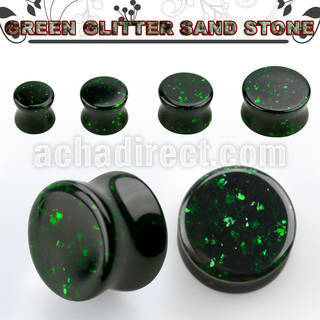 pgsgg green glitter sand stone double flared stone plug