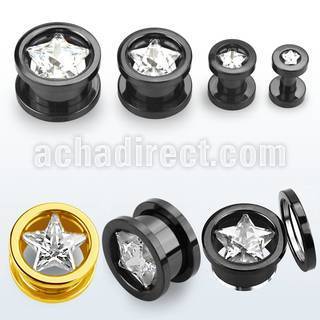 pgtzs anodized 316l steel screw fit flesh tunnel w star cz