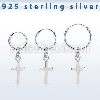 phod39 silver helix hoop earring w plain silver cross dangling