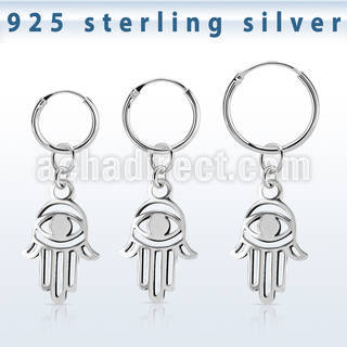 phod39 silver helix hoop earring w plain silver hamsa dangling