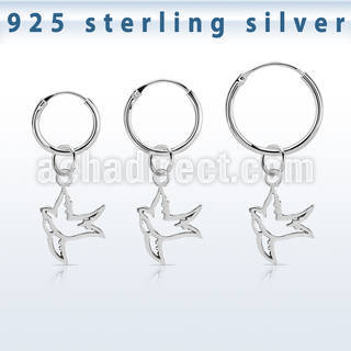 phod42 silver helix hoop earring w a silver bird dangling