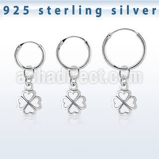 phod46 piercing helix aro liso plata esterlina colgante trebol plata