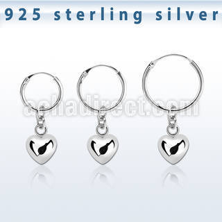 phod48 silver helix hoop earring w silver heart dangling