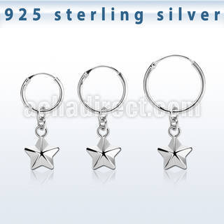 phod49 silver helix hoop earring w silver star dangling