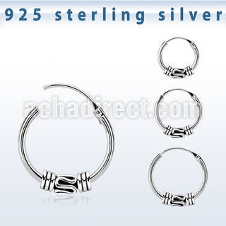 phoxb 925 silver balinese design black oxidized hoop earrings