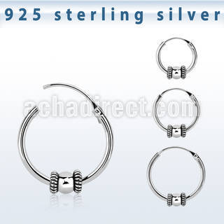 phoxe 925 silver balinese design black oxidized hoop earrings