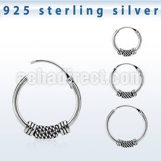 phoxf 925 silver balinese design black oxidized hoop earrings