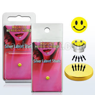 pkml5 silver magnetic fake labret stud with smiley face logo
