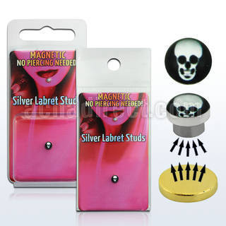 pkml6 silver magnetic fake labret stud w skull on black logo