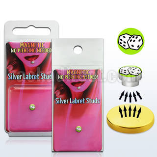 pkml8 silver magnetic fake labret stud w dices on green logo