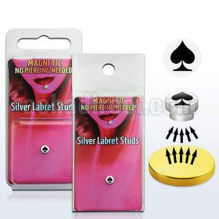 pkml9 silver magnetic fake labret stud with card spade logo