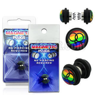 pkmp110 acrylic magnetic fake plug w female signs on rainbow