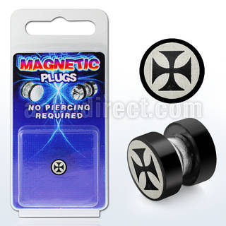 pkmp41 black 316l steel magnetic fake plug w iron cross logo