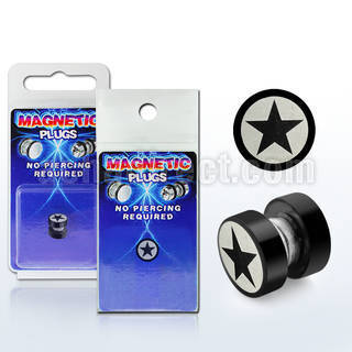 pkmp43 black 316l steel magnetic fake plug w star logo
