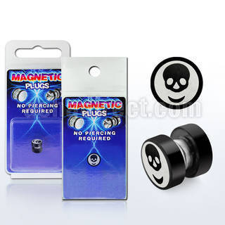 pkmp47 anodized 316l steel magnetic fake plug with skull logo