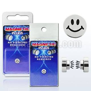 pkmp5 black 316l steel magnetic fake plug w smiley logo