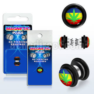 pkmp68 acrylic magnetic fake plug w marijuana on rainbow logo