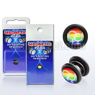 pkmp73 acrylic magnetic fake plug w female signs on rainbow