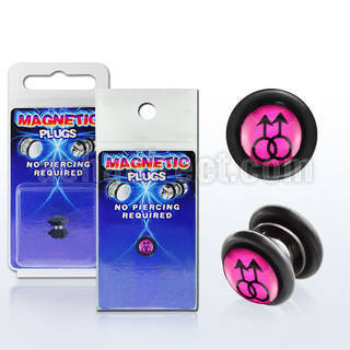 pkmp76 acrylic magnetic fake plug w male signs on pink logo