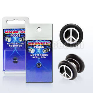 pkmp81 black acrylic magnetic fake plug w peace sign on black