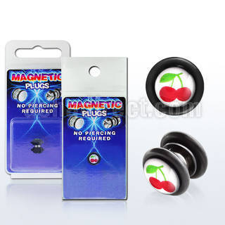 pkmp83 black acrylic magnetic fake plug w large cherries logo