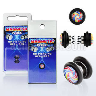 pkmp86 black acrylic magnetic fake plug with multi color swirl