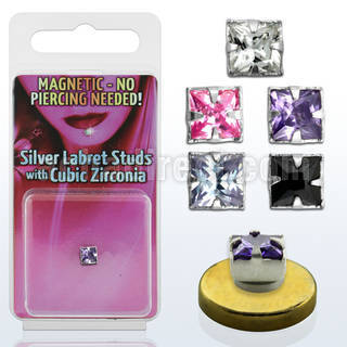 pkmq4m silver magnetic fake labret stud with square prong cz