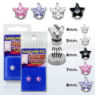 pkmss pair of magnetic 316l steel ear studs with star prong cz