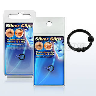 pksc7 non piercing black silver nose clip with ball size 8mm