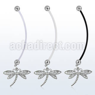 pnd566 pregnancy belly ring w dangling dragonfly 
