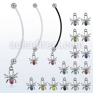 pnd673 pregnancy belly ring w dangling crystal studded spider 