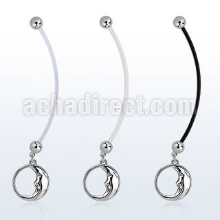 pnd733 pregnancy belly ring w dangling sleepy moon 