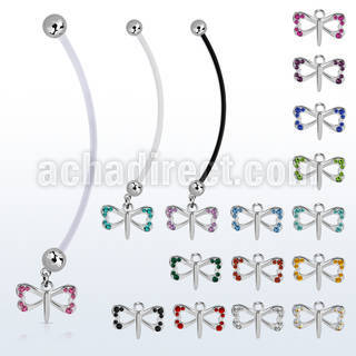 pnd761 maternity pregnancy belly ring w dangling small butterfly